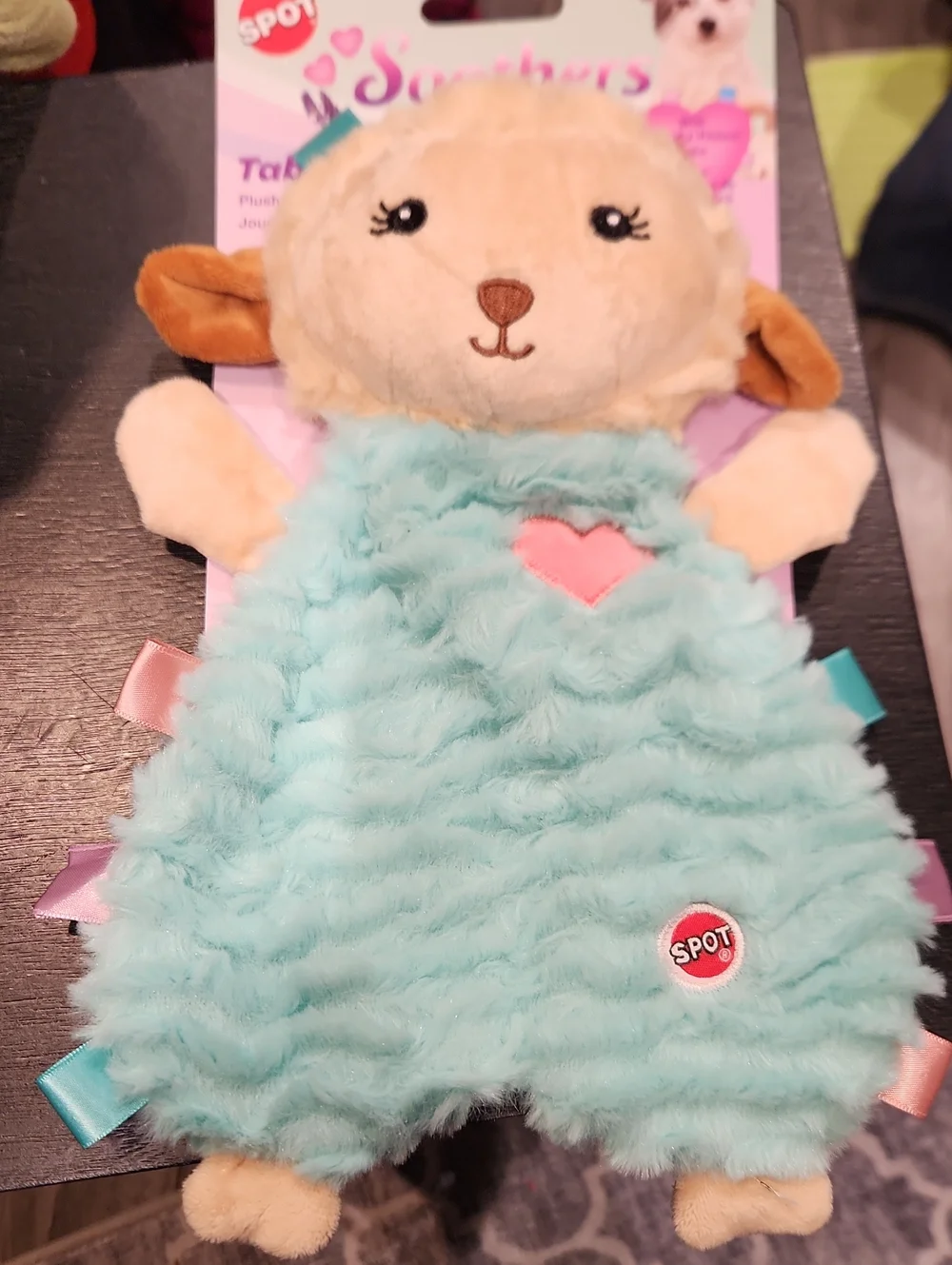 SPOT Soothers Plush Lamb Dog Toy in Blue with Ribbon Tabs 12